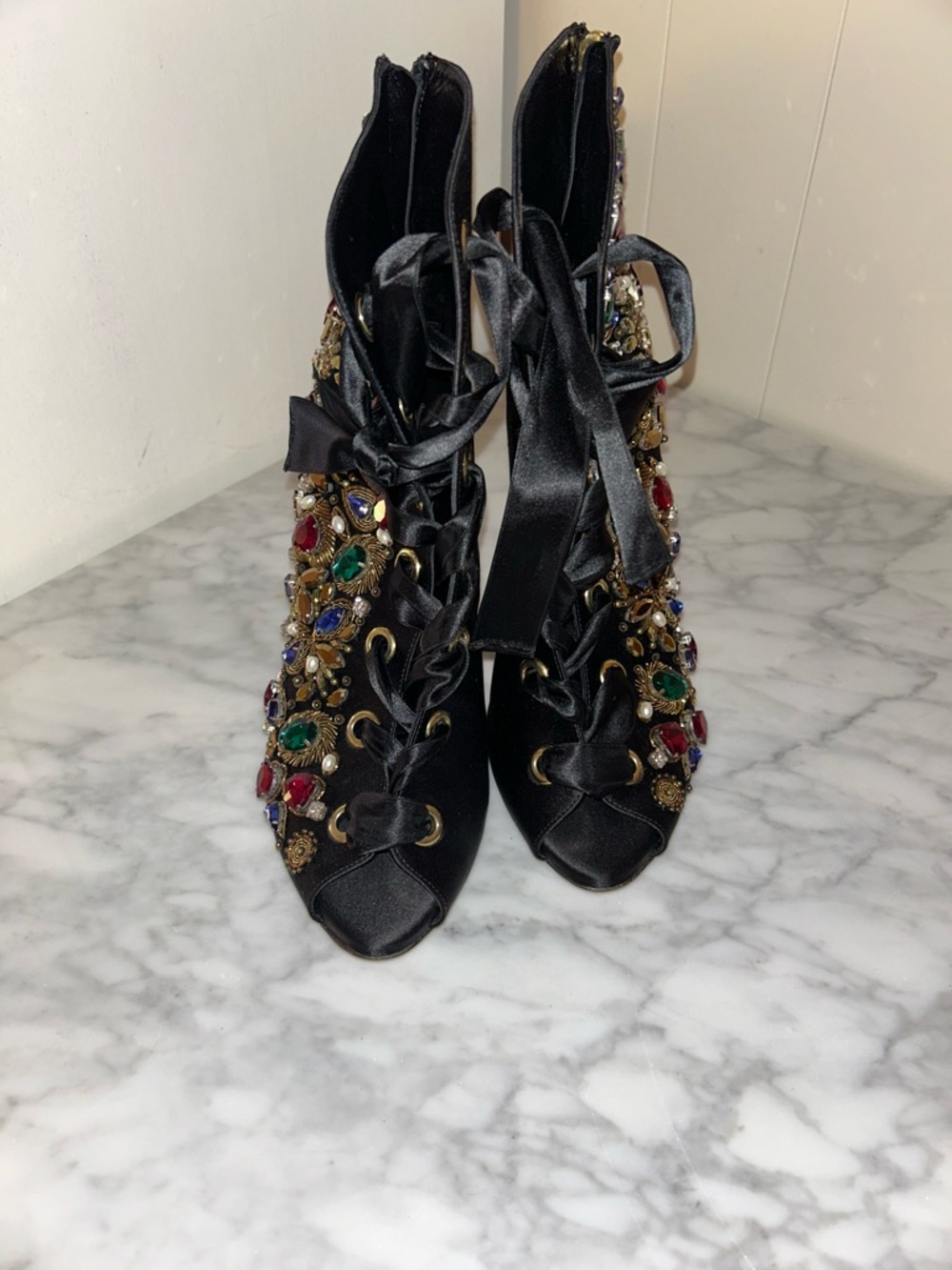 Fausto Puglisi Satin Bejewelled Bootie - Picture 8 of 13